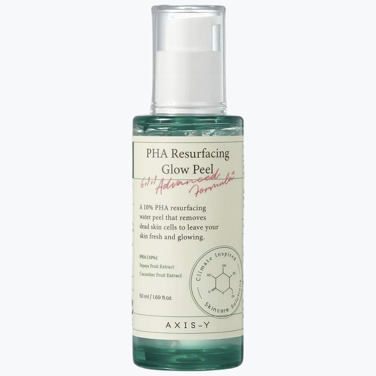 PHA-hudpeeling i grön genomskinlig flaska med genomskinligt lock, 50 ml
