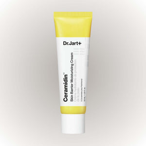 Dr.Jart+ Ceramidin Skin Barrier Moisturising Cream i en gul och vit tub, 50ml, för intensiv återfuktning.