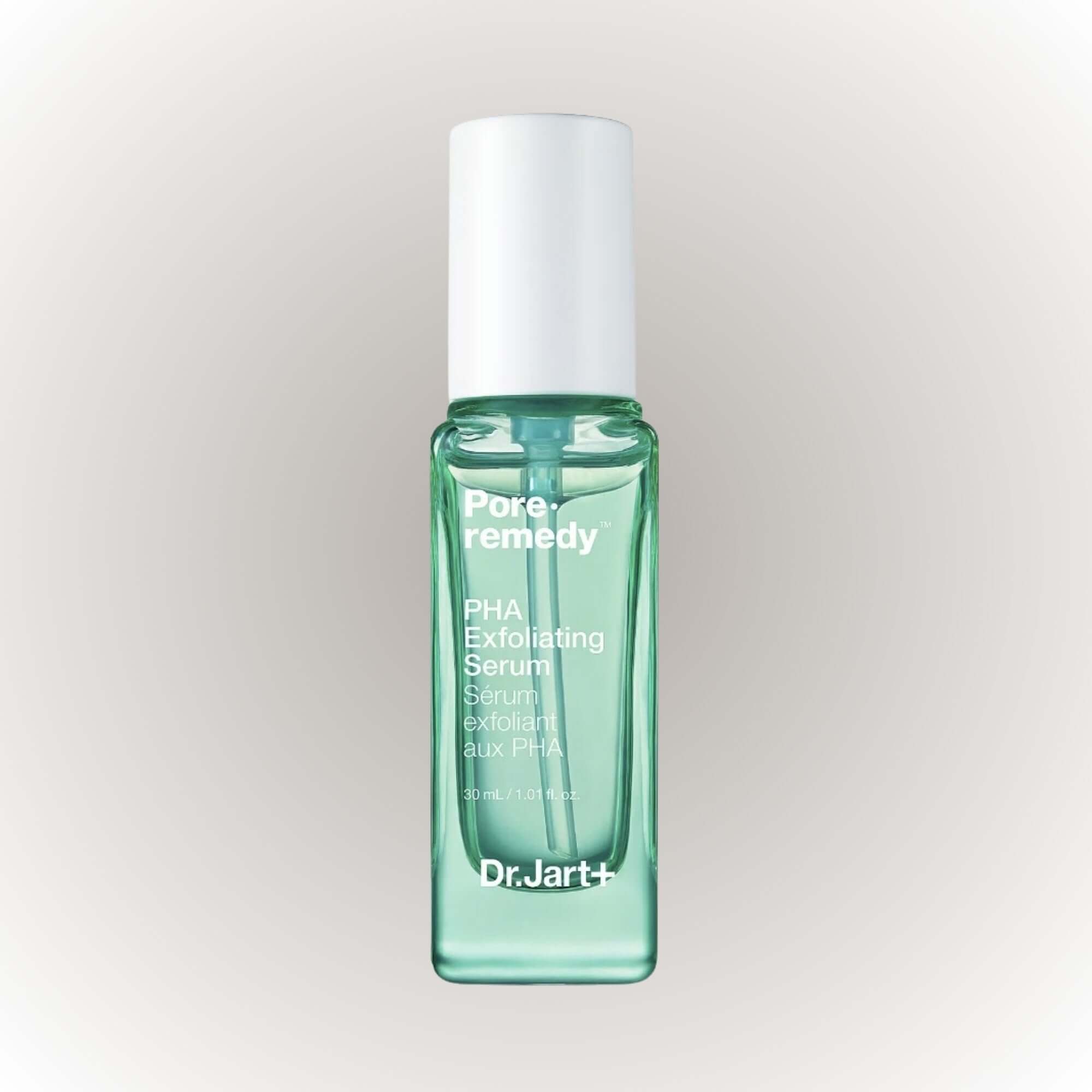 Dr.Jart+ Pore-remedy PHA Exfoliating Serum 30ml i en grön flaska med vit kork.