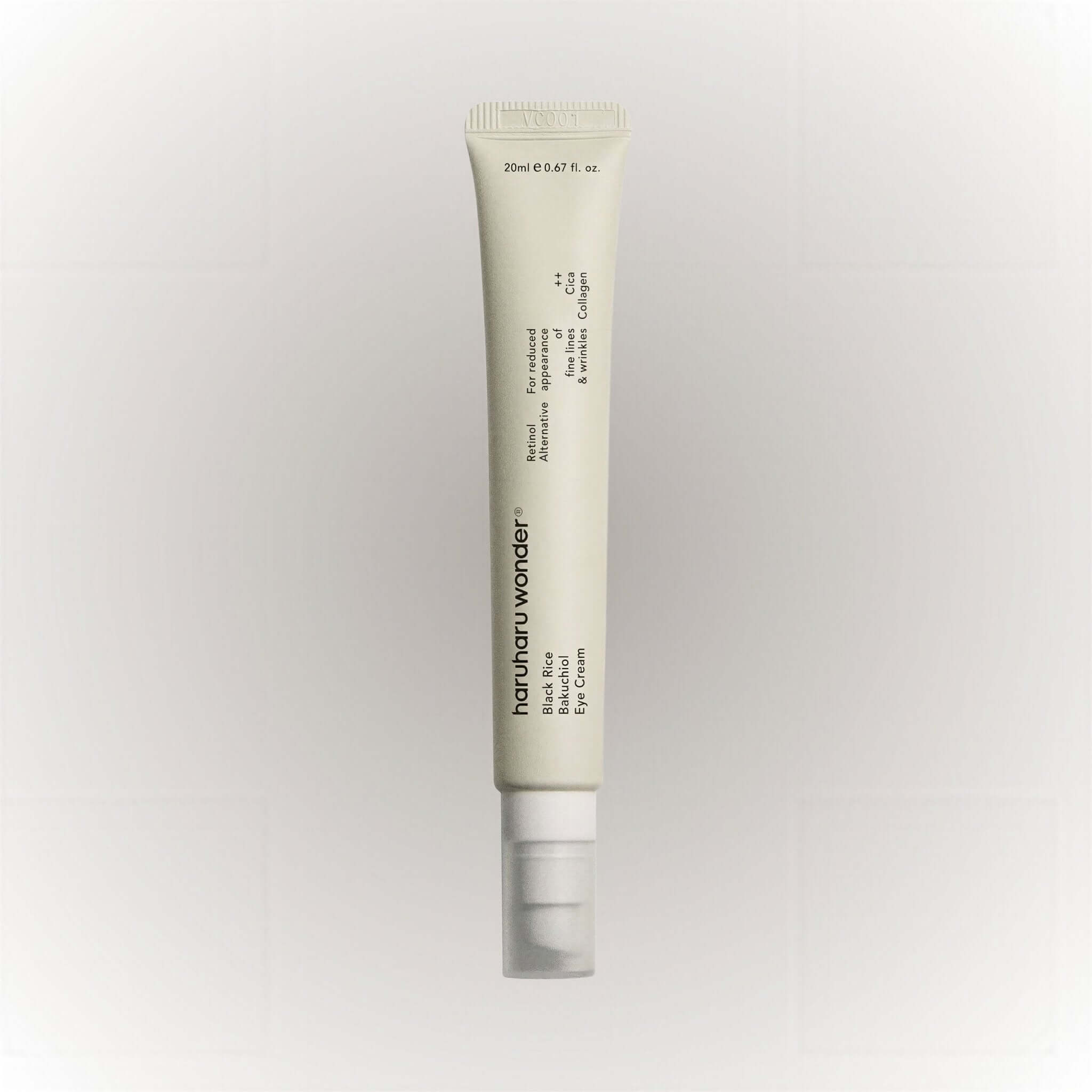 Haruharu Wonder Black Rice Bakuchiol Eye Cream 20ml i en vit tub som syns på en neutral bakgrund.