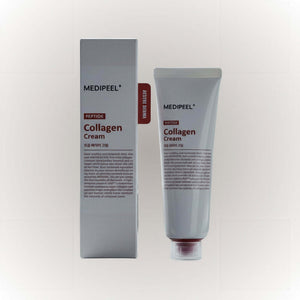 MEDIPEEL Red Lacto Collagen Barrier Firming Cream i förpackning och tub, idealisk för uppstramande hudvård.