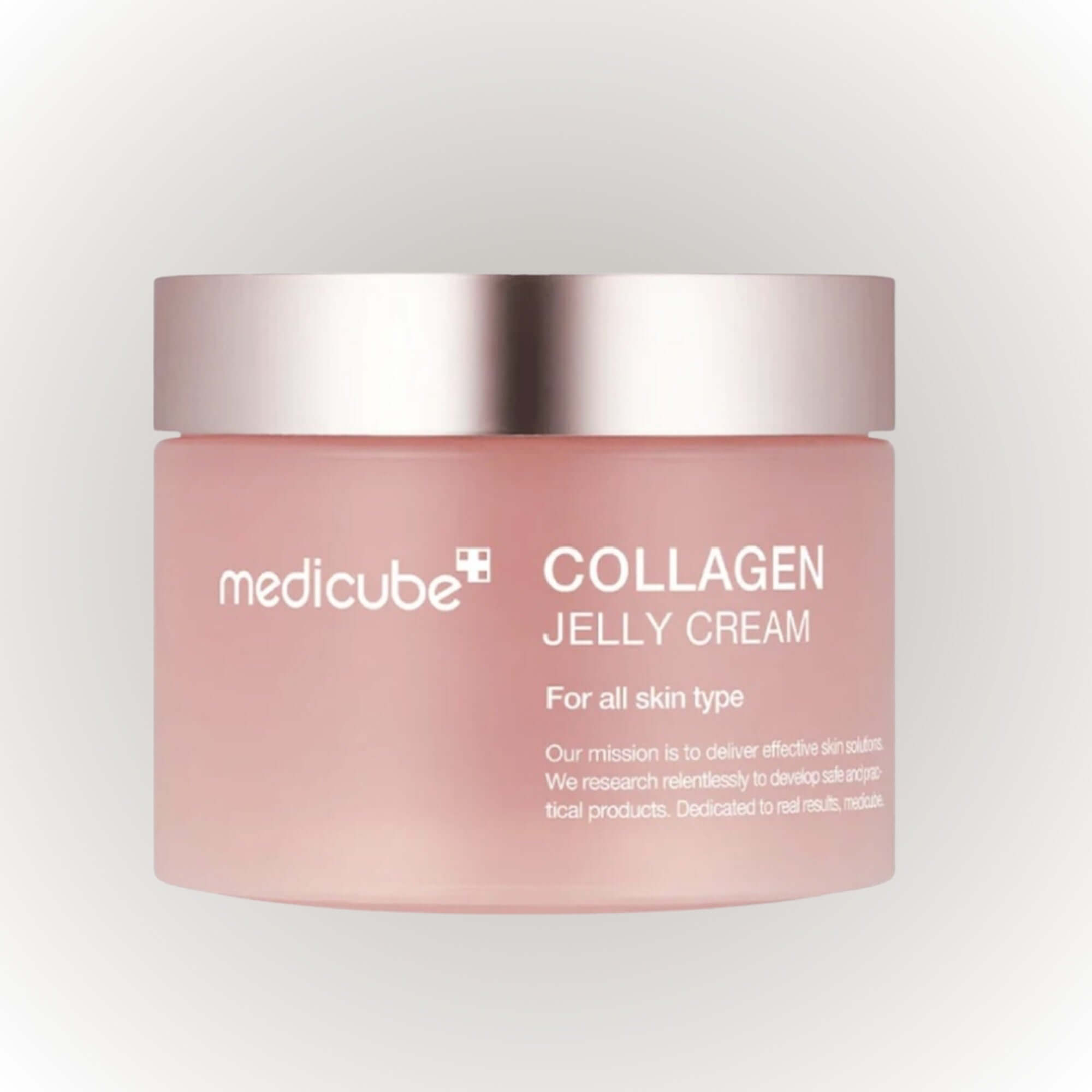 Medicube Collagen Jelly Cream 110ml i en elegant burk med rosa gelkräm för alla hudtyper.