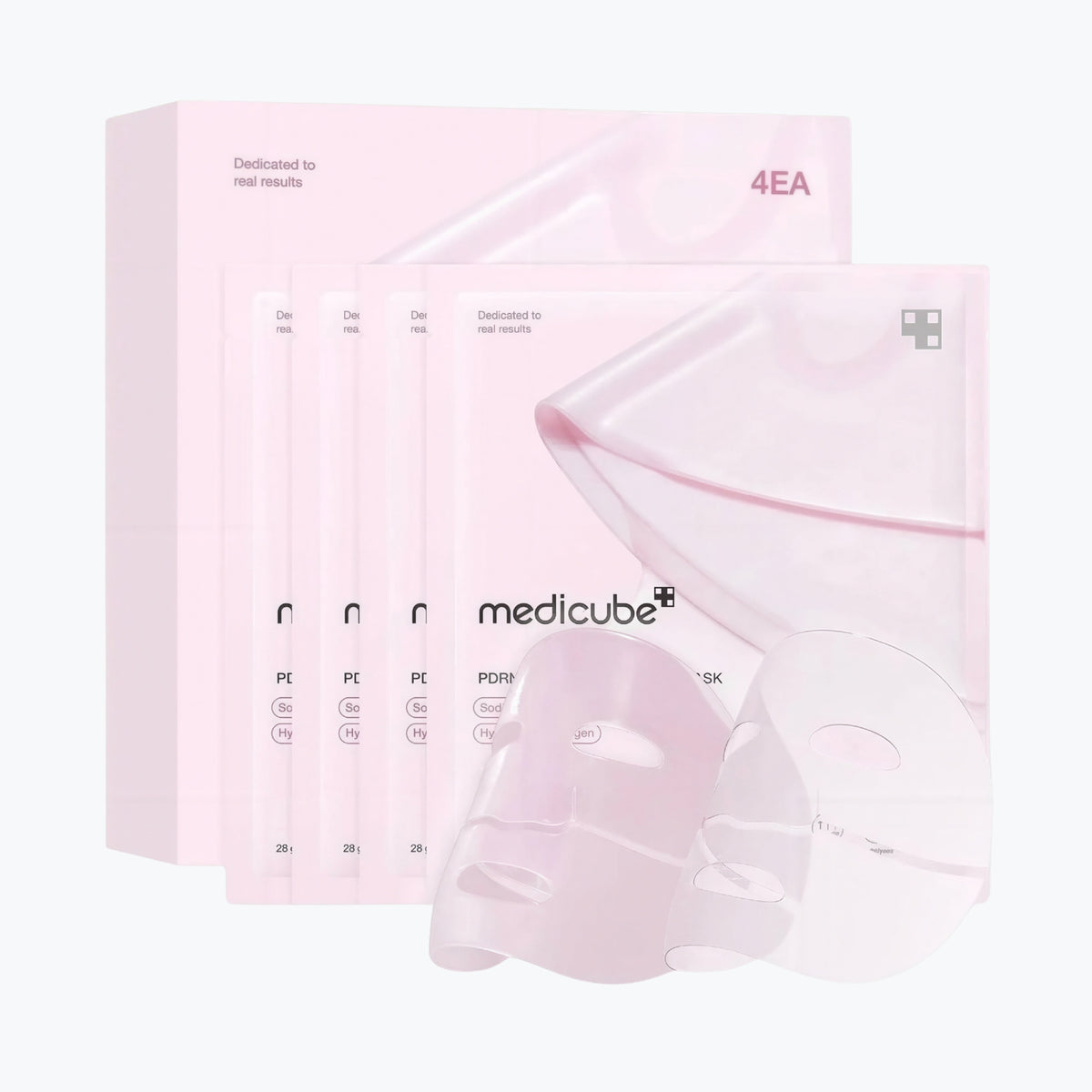4 st medicube PDRN gelmaskpåsar med rosa kollagen, packning synlig