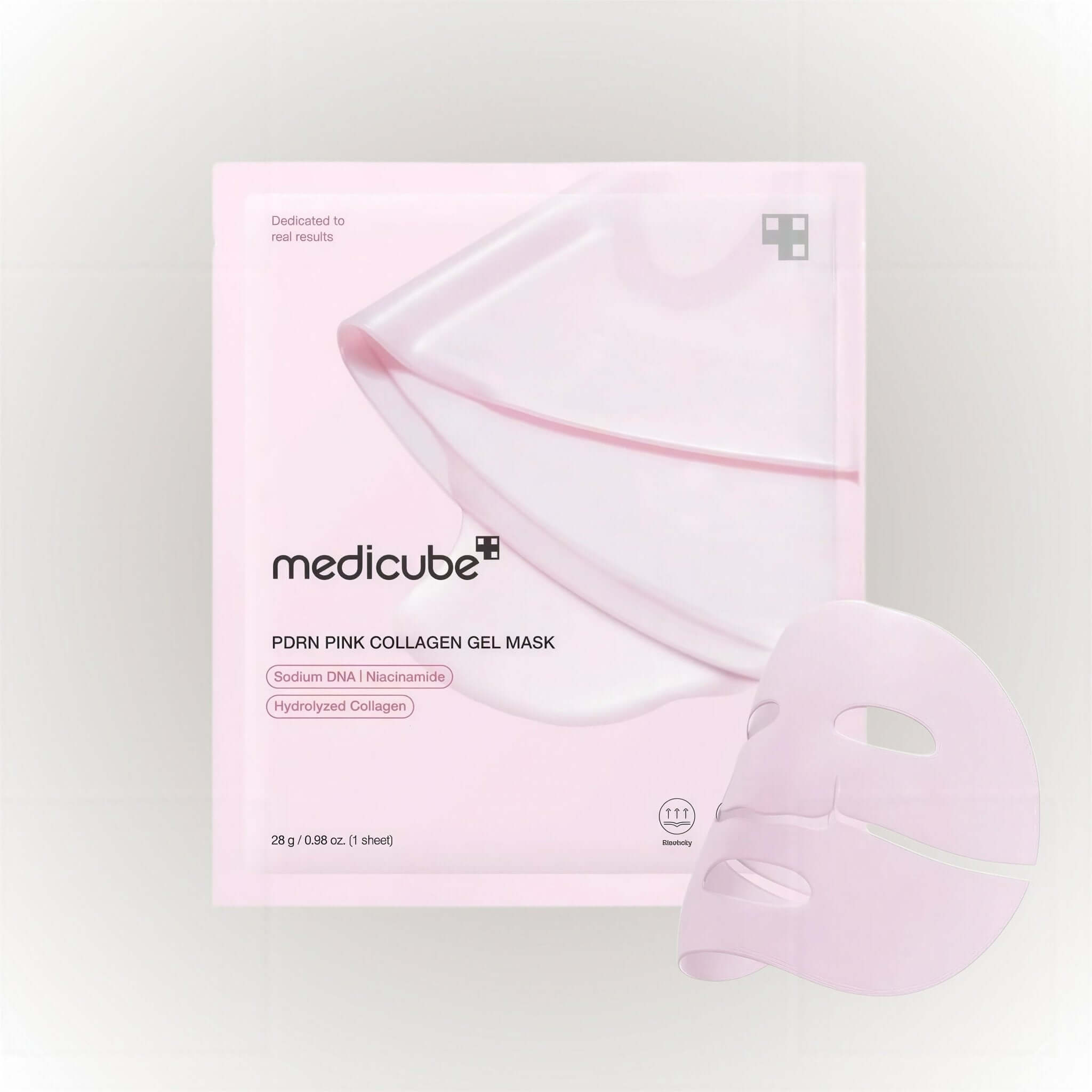 Medicube PDRN Pink Collagen Gel Mask för hudvård, förbättrar hudens struktur och ger snabb plump-effekt.