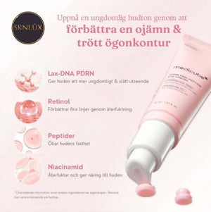 Medicube PDRN Pink Peptide Eye Cream med aktiva ingredienser som PDRN, retinol och peptider för ung och slät hud.