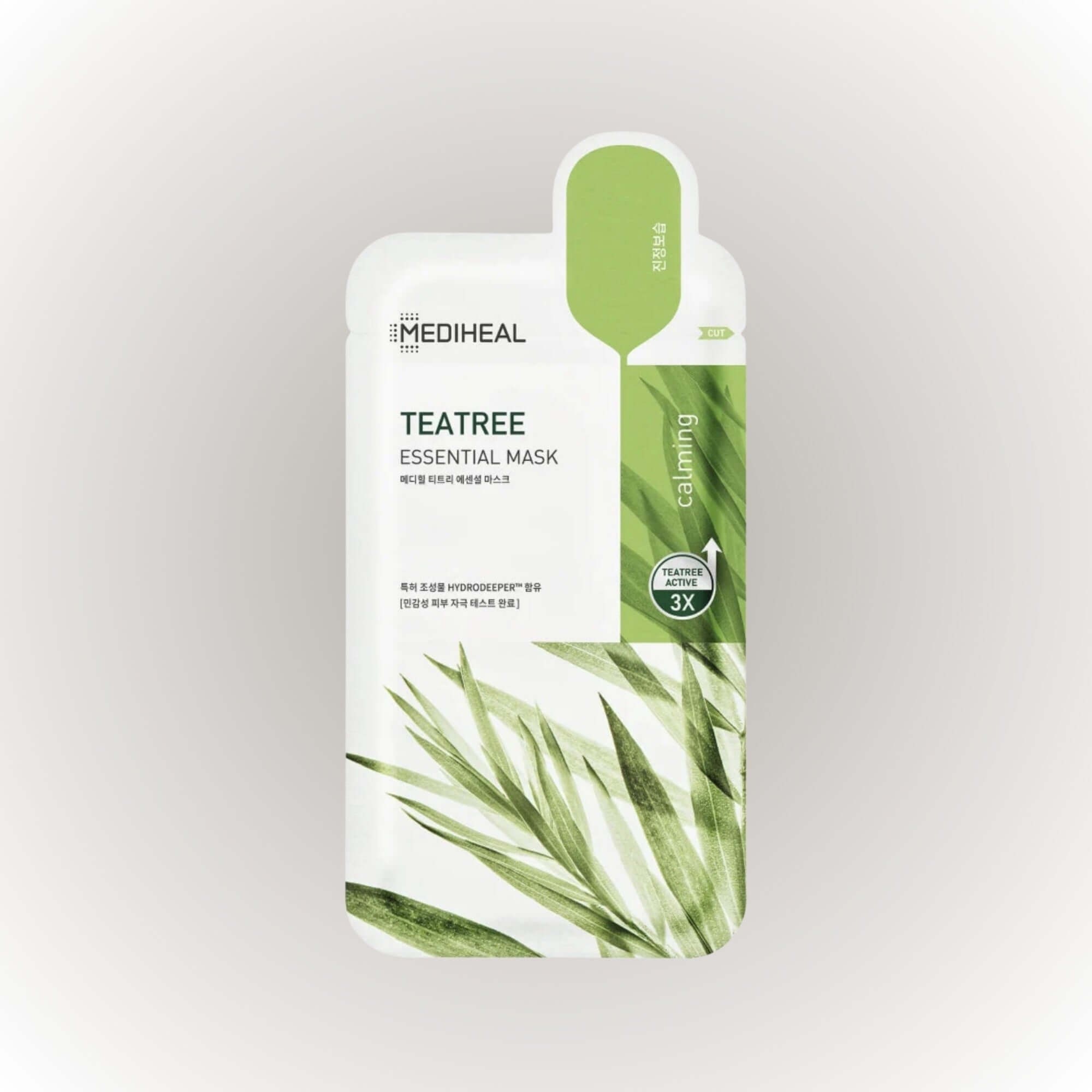 Mediheal Teatree Essential Mask för lugnande och återfuktande hudvård, designad för renare och fräschare hy.