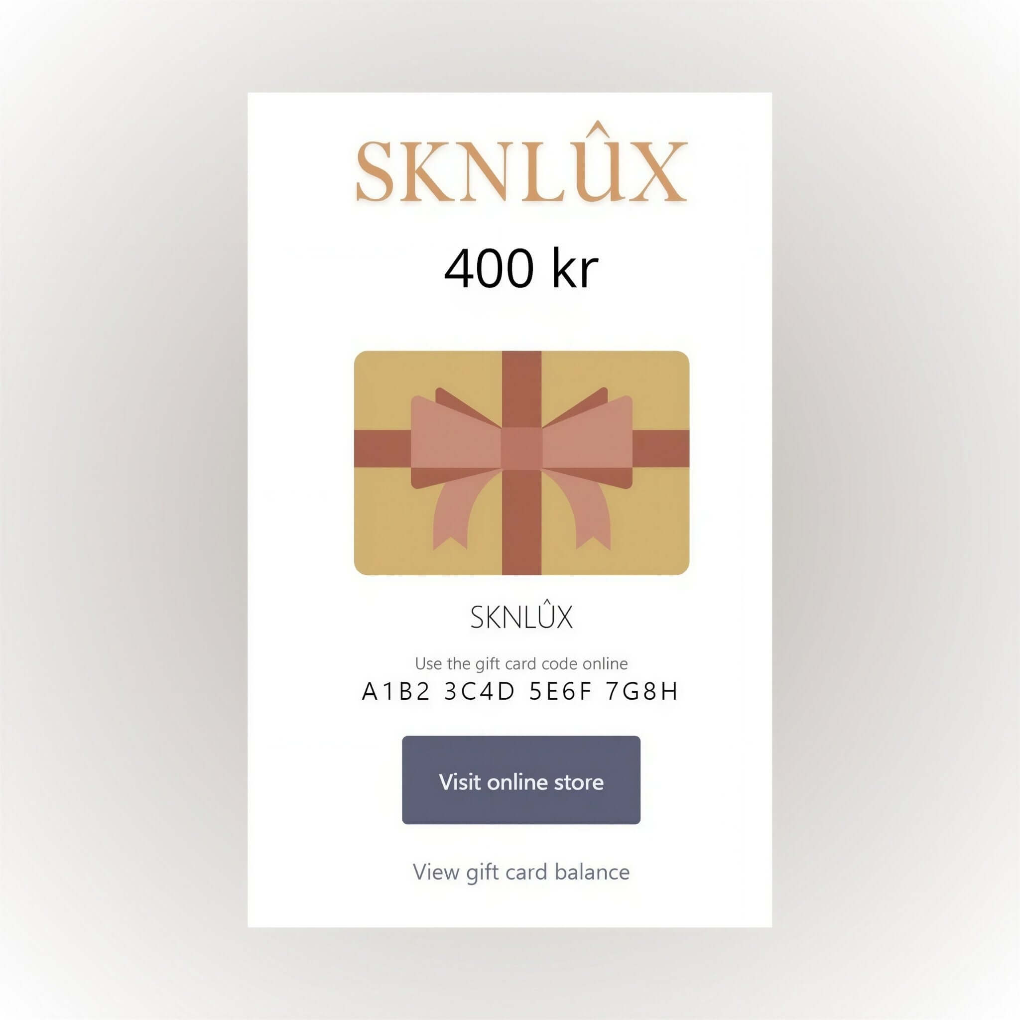 SKNLÛX Digitala Presentkort 400kr med presentkort och unik kod för gåvor
