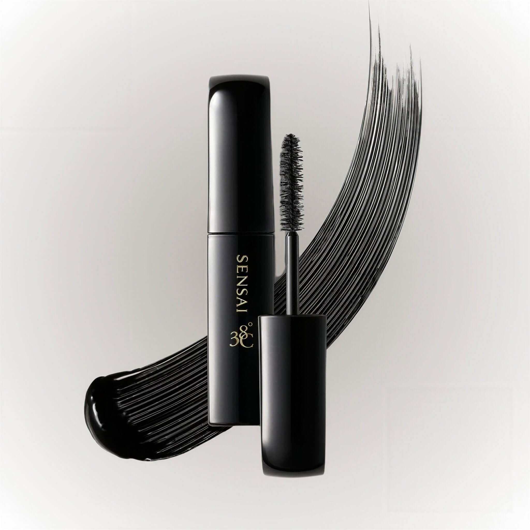 Sensai Lash Volumiser Mascara 38°C 10ml med borste och svart mascara bakom.