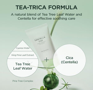 SKIN1004 Tea-Trica B5 Cream 75ml med ingredienser för lugnande hudvård, inklusive Tea Tree Leaf Water och Centella.