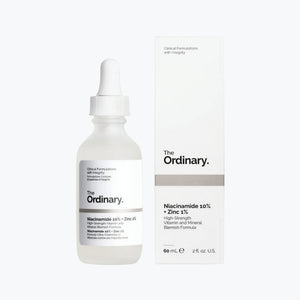 Niacinamidserum med zink: The Ordinary i droppflaska och kartongförpackning