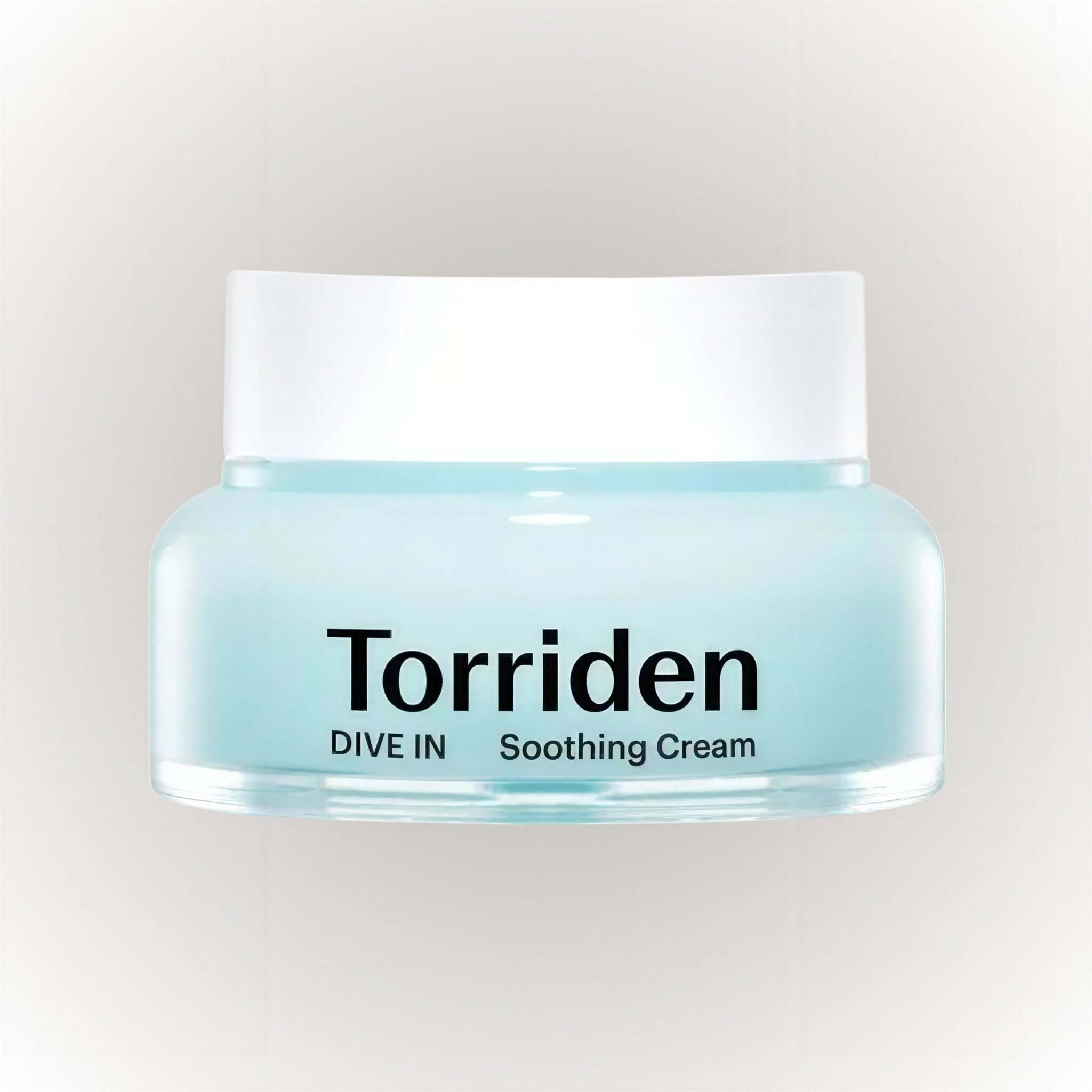 Torriden DIVE IN Hyaluronic Acid Soothing Cream i en ljusblå burk med vit lock.