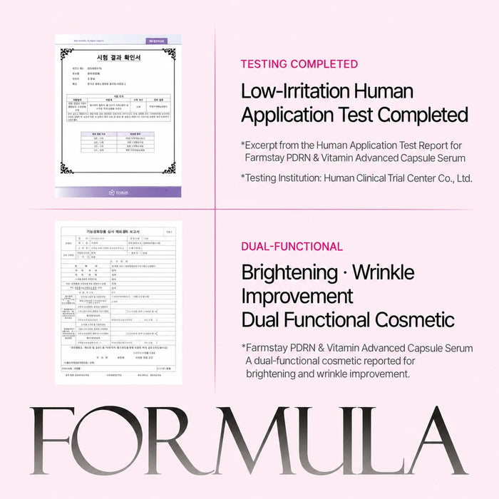 Kapselserumflaska Farm stay PDRN & Vitamin med formuleringstext