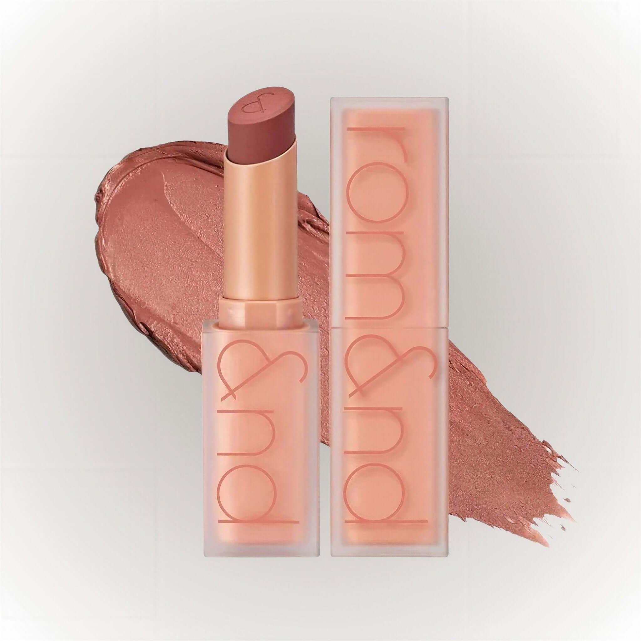 rom&nd Zero Matte Lipstick #21 Smoked Beige med en mjuk beige ton och elegant finish.