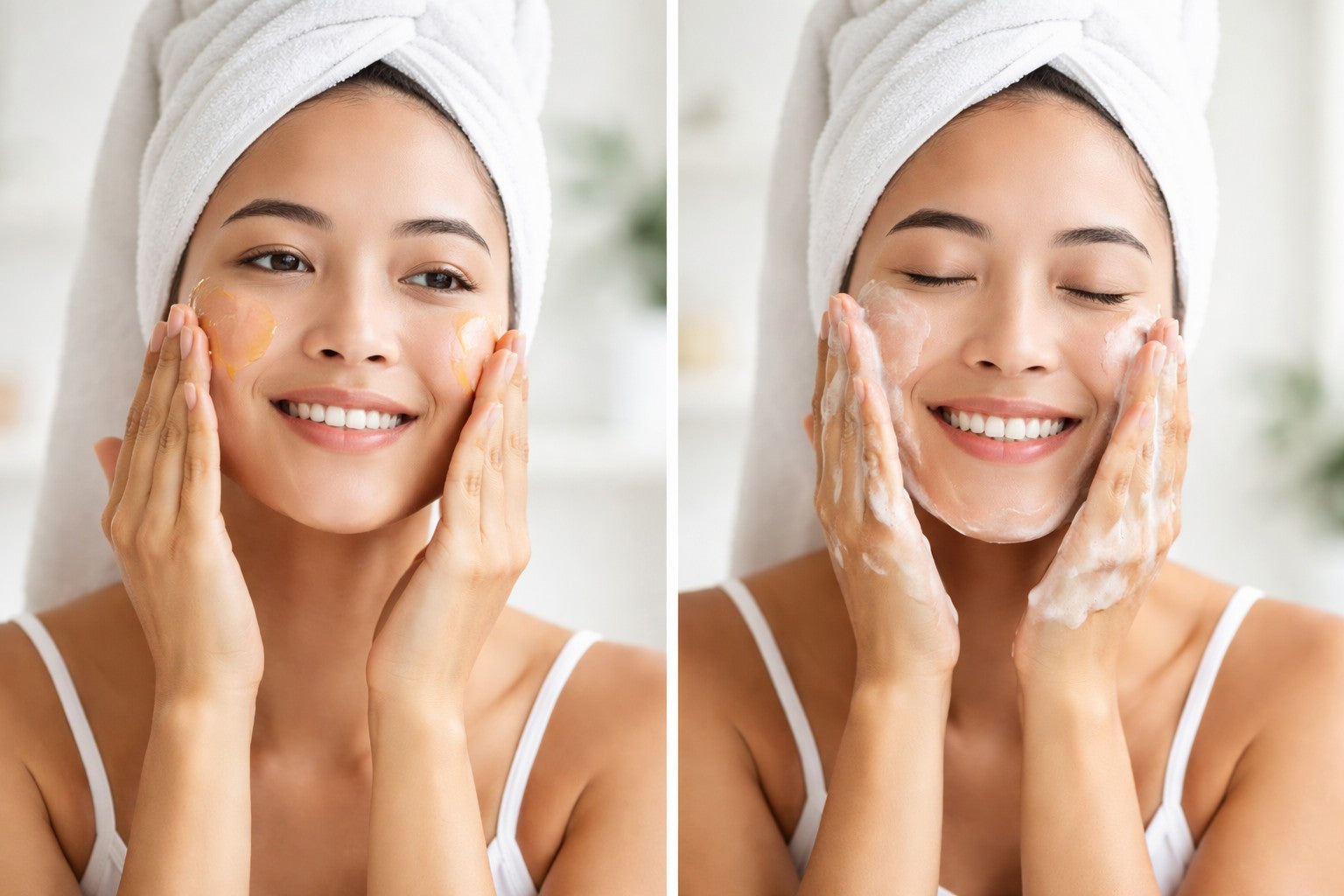 Dubbelrengöring inom K Beauty med oljebaserad och vattenbaserad rengöring steg för steg