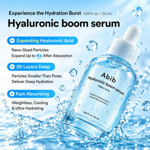 Abib hyaluronserum i blå flaska med pipett