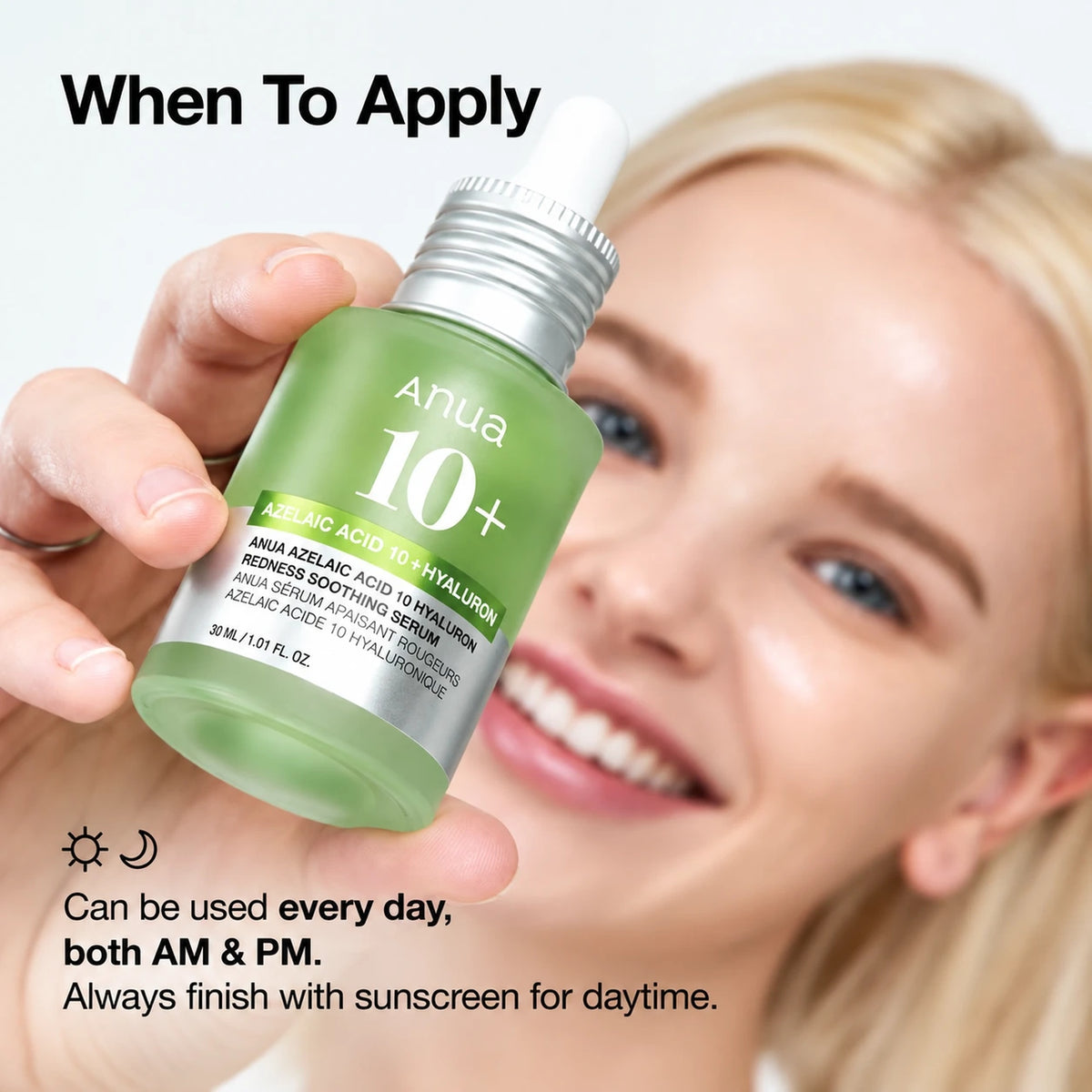 Serumflaska Anua 10+ med grön pumpkork, 30 ml