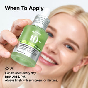 Serumflaska Anua 10+ med grön pumpkork, 30 ml