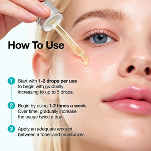 Serum med droppe ur pipett, ansikte närbild, Anua 10+ 30 ml