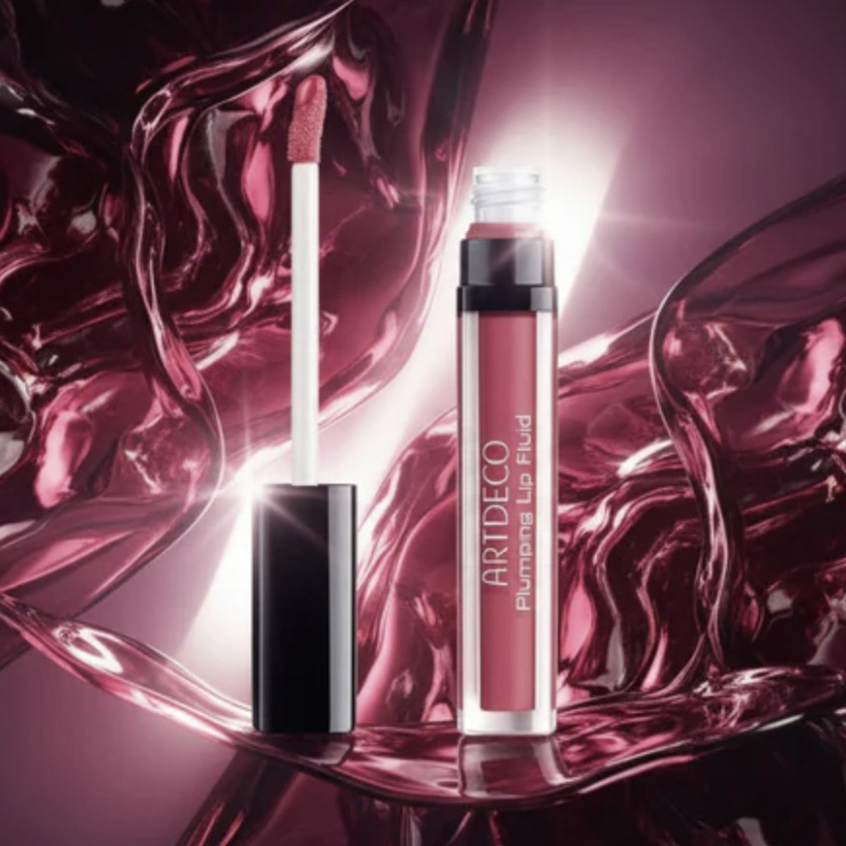 Artdeco läppfluid i rosa bärton, pumpflaska med transparent lock