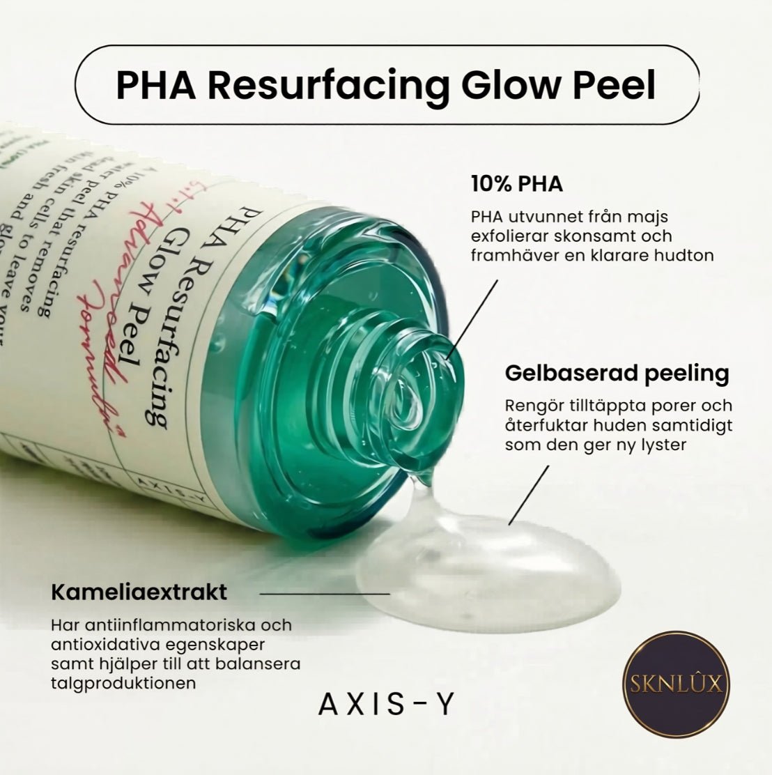 AXIS-Y PHA Resurfacing Glow Peel i en flaska med geléaktig konsistens som hälls ut