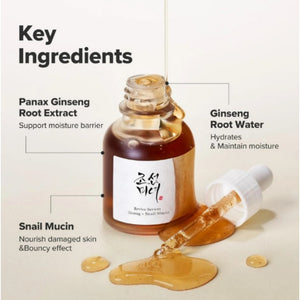 Beauty of Joseon Revive Serum i glasflaska med pipett och bärnstensfärgad vätska
