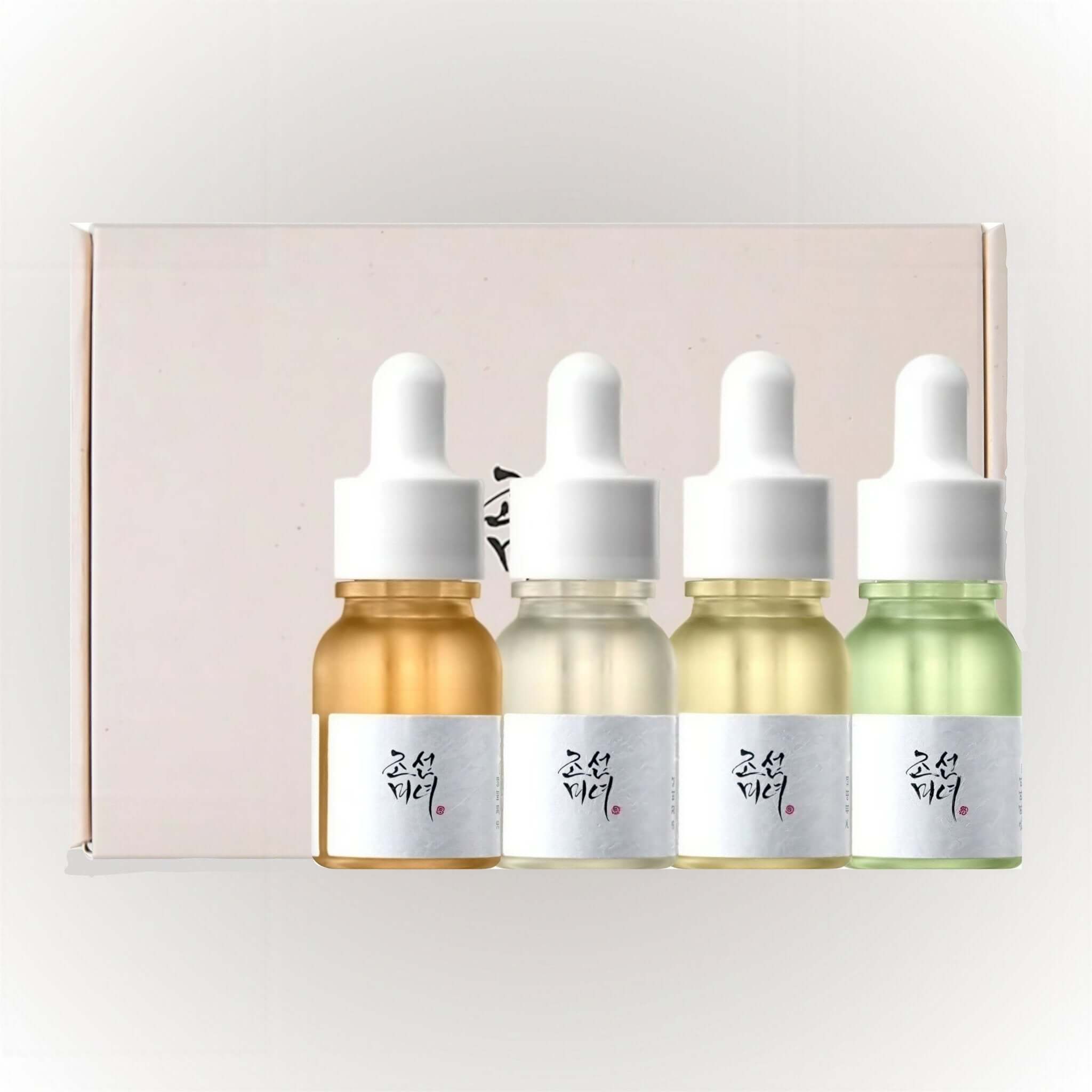 Beauty Of Joseon Hanbang Discovery Miniature Serum Set 4-Delar i praktiska flaskor för hudvård.