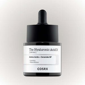 COSRX The Hyaluronic Acid 3 Serum 20g flaska med pipett för intensiv återfuktning och hudens elasticitet.