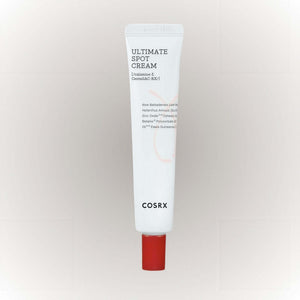 COSRX AC Collection Ultimate Spot Cream 2.0 i vit förpackning med röd kork, effektiv mot akneutbrott.