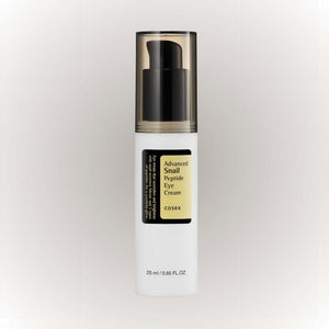 COSRX Advanced Snail Peptide Eye Cream 25ml i en elegant flaska med pump för enkel applicering.