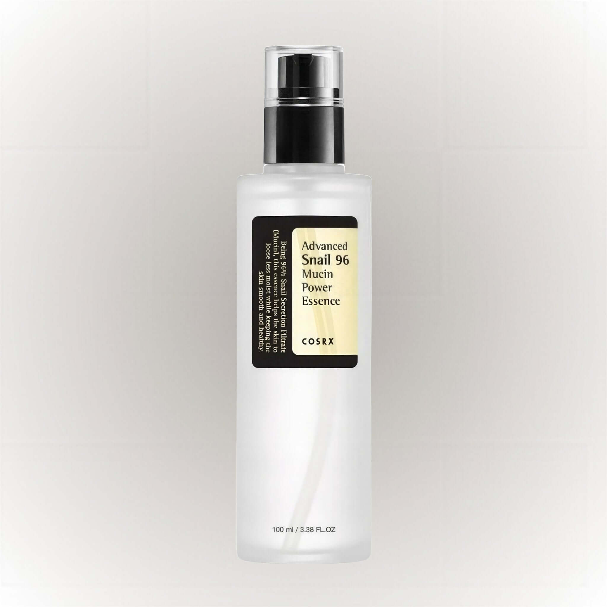 COSRX Advanced Snail 96 Mucin Power Essence 100ml flaska för djupgående återfuktning och lyster.