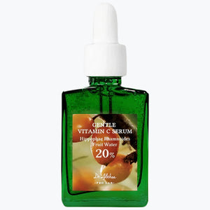 Grön vitamin C-serumflaska med pipett och etikett, 20%.