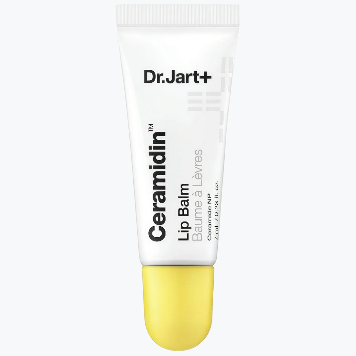 Läppbalsam i vit tub från Dr.Jart+, med gul gel i botten.