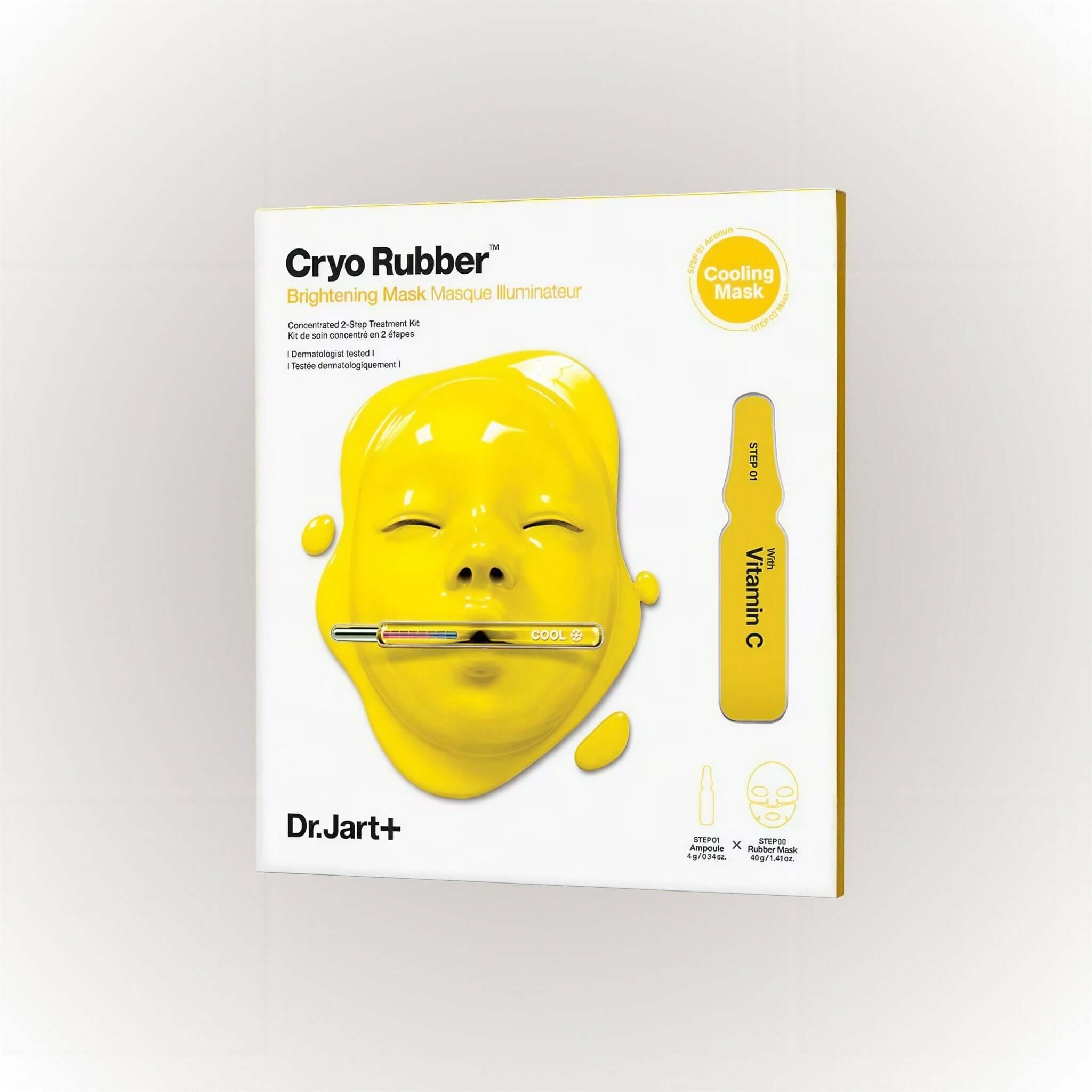 Dr.Jart+ Cryo Rubber Brightening Mask för kylning och hudljusning med vitamincase.