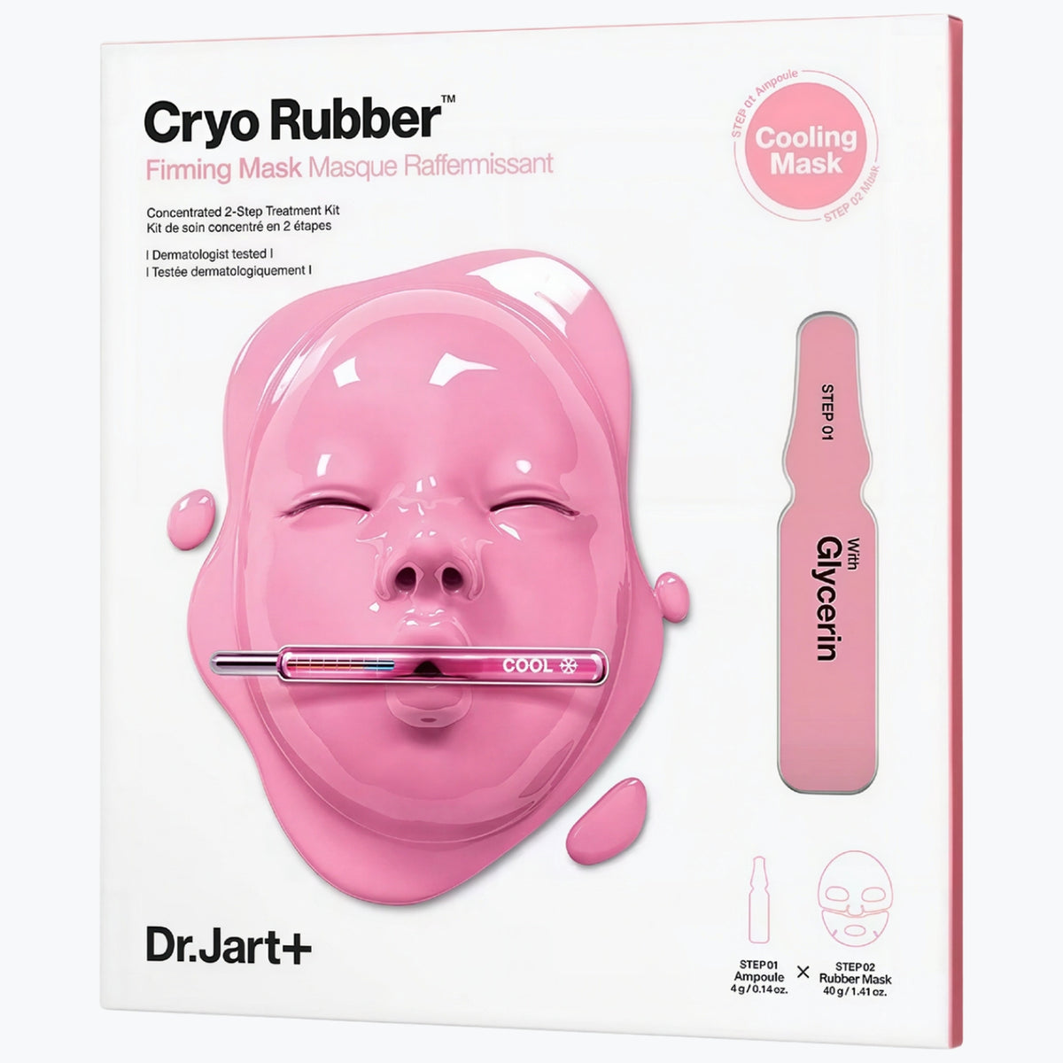 Dr.Jart+ Cryo Rubber fastgörande ansiktsmask, förpackning med kylande maskillustration