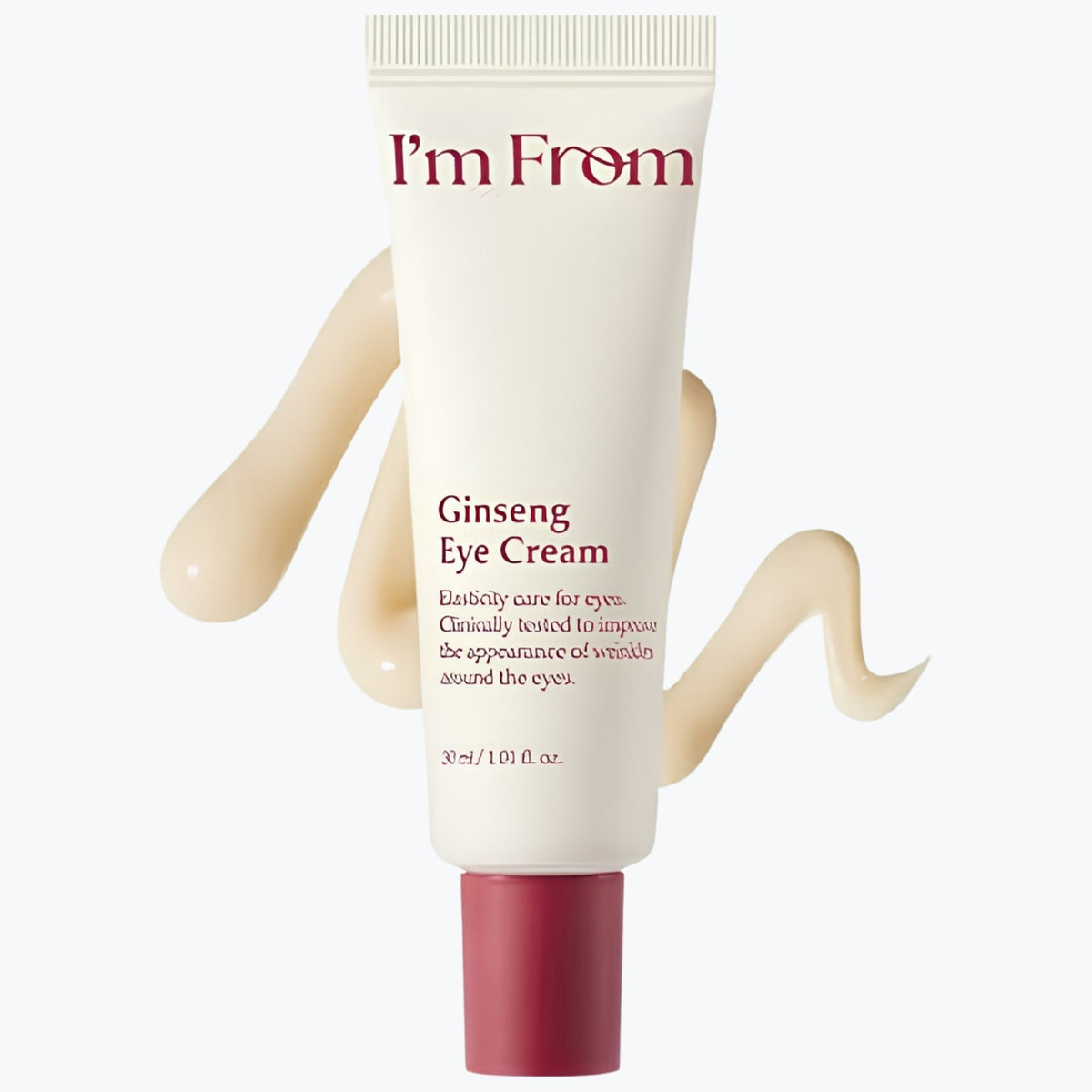 I’m From ginseng-ögonkräm i vit tub med röd botten och lock