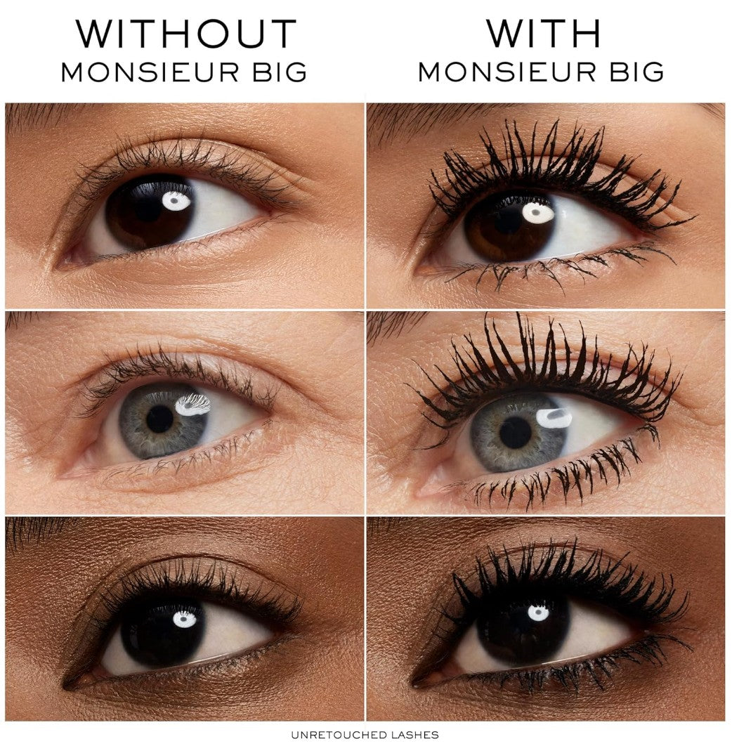 Jämförelse av ögonfransar med och utan Lancôme Monsieur Big Mascara #01 Big Is The New Black.
