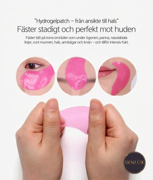 MEDIPEEL Hyaluron Rose Peptide 9 Ampoule Eye Patch i användning för intensiv återfuktning och uppstramning av huden.