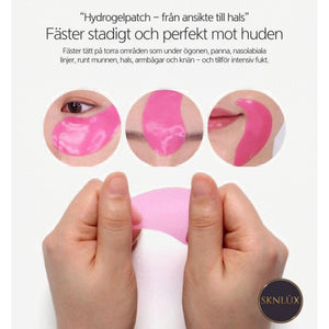 Hydrogel-ögonplåster fästs under ögonen, rosa