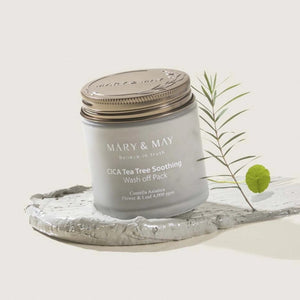 Avsköljningsmask i grå burk med guldfärgat lock, Cica Tea Tree från MARY & MAY