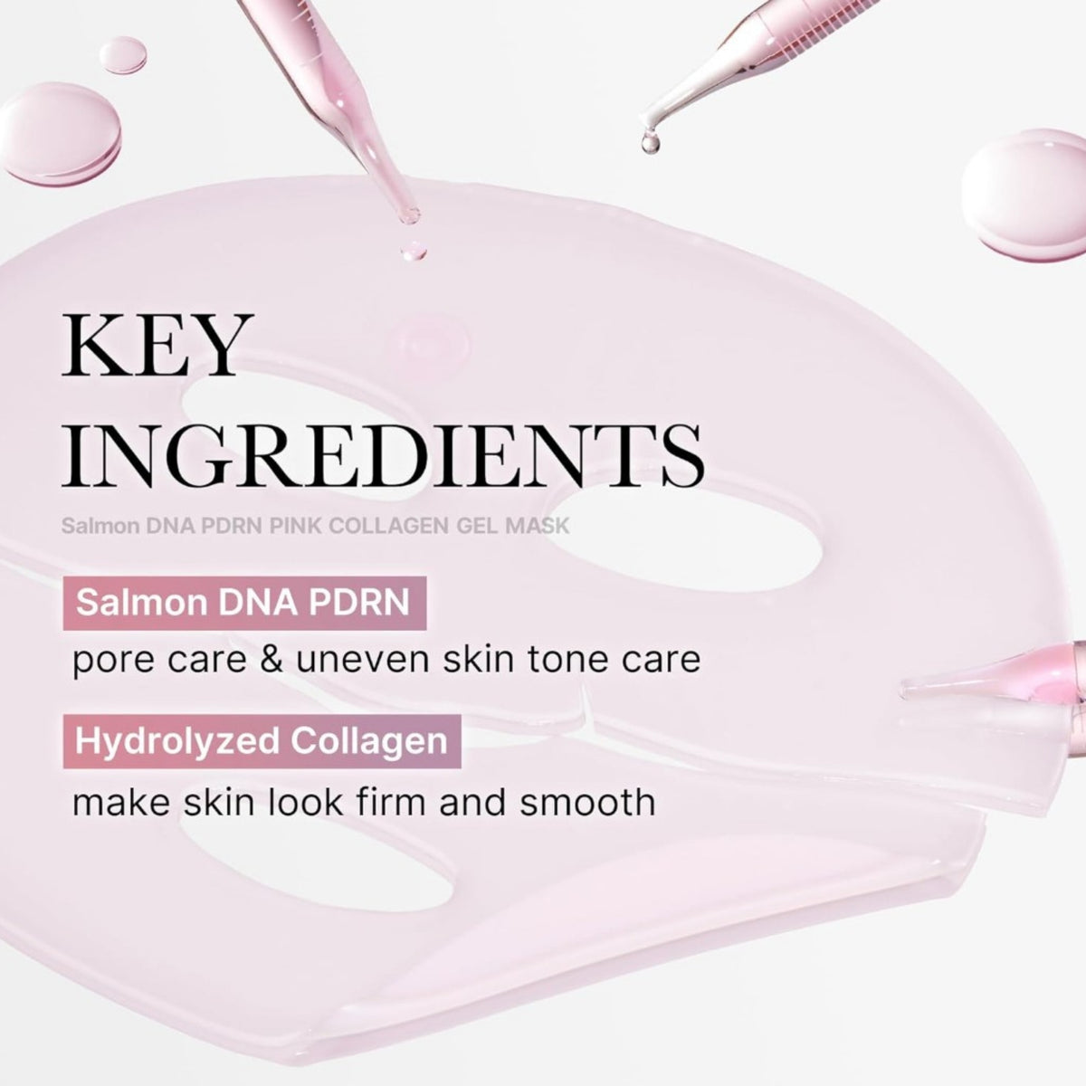 Rosa kollagen gelmask i genomskinligt ark med serumdropp i gel
