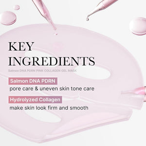 Rosa kollagen gelmask i genomskinligt ark med serumdropp i gel
