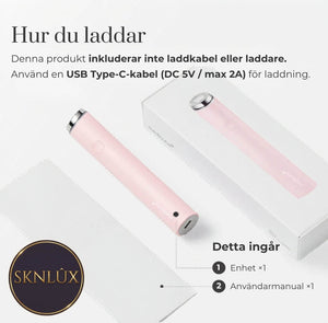 Medicube AGE-R Booster Pro Mini Pink med laddningsanvisningar och tillbehör.