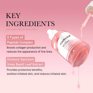 Nyckelingrediensinfografik för Pink PDRN-serum med Medicube-flaska och dropp