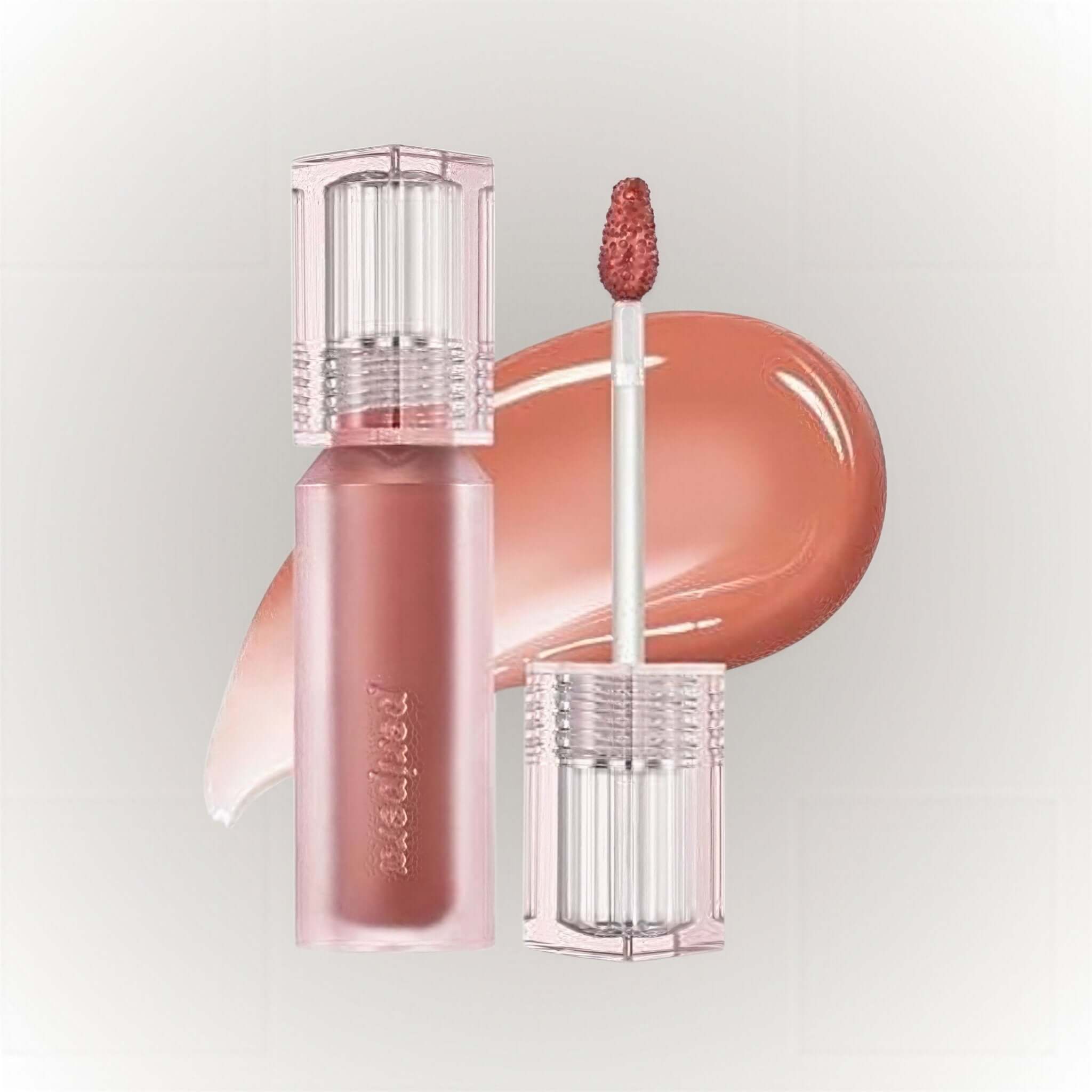 Peripera Water Bare Tint #01 Announce Beige i en rosa förpackning med applikator och färgfläck.