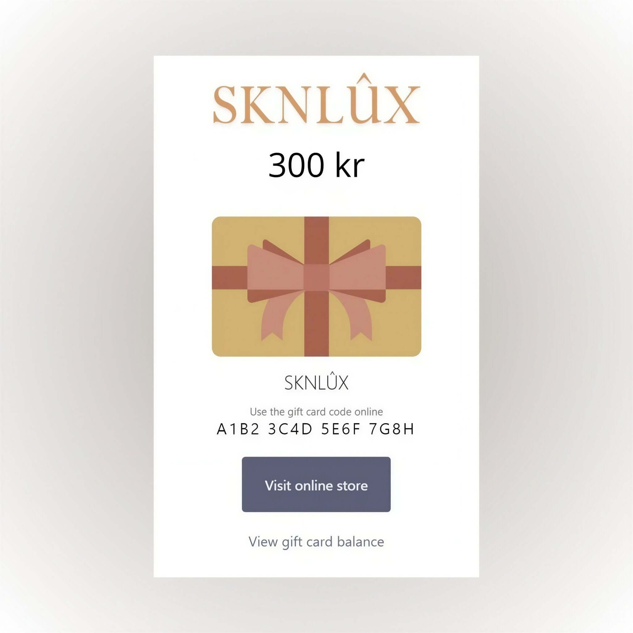 SKNLÛX Digitala Presentkort 300kr med presentask och unik kod för onlineanvändning.