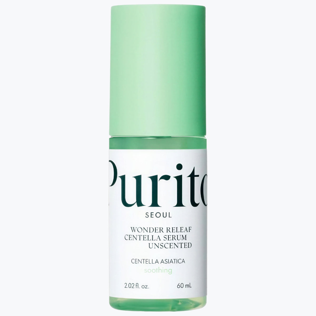 Serumflaska i grön och vit färg med texten Centella och 60 ml