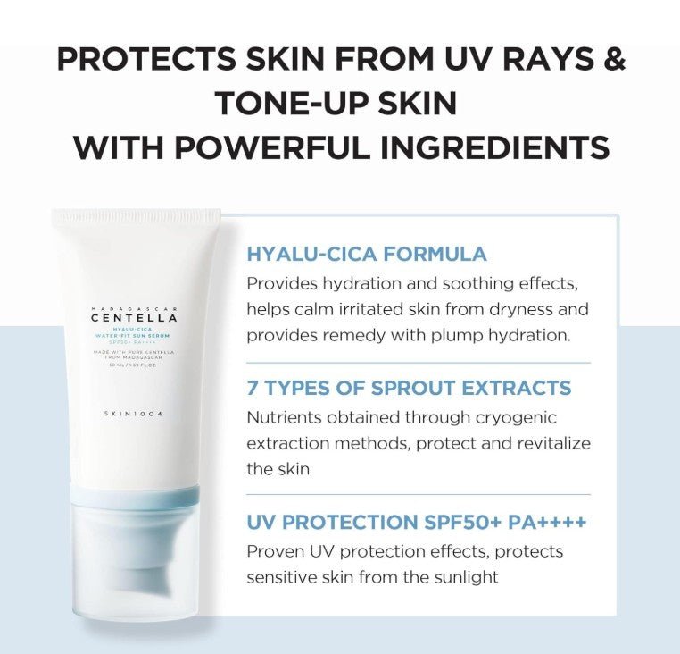 SKIN1004 Madagascar Centella Hyalu-Cica Water-Fit Sun Serum med skydd mot UV-strålar och kraftfulla ingredienser