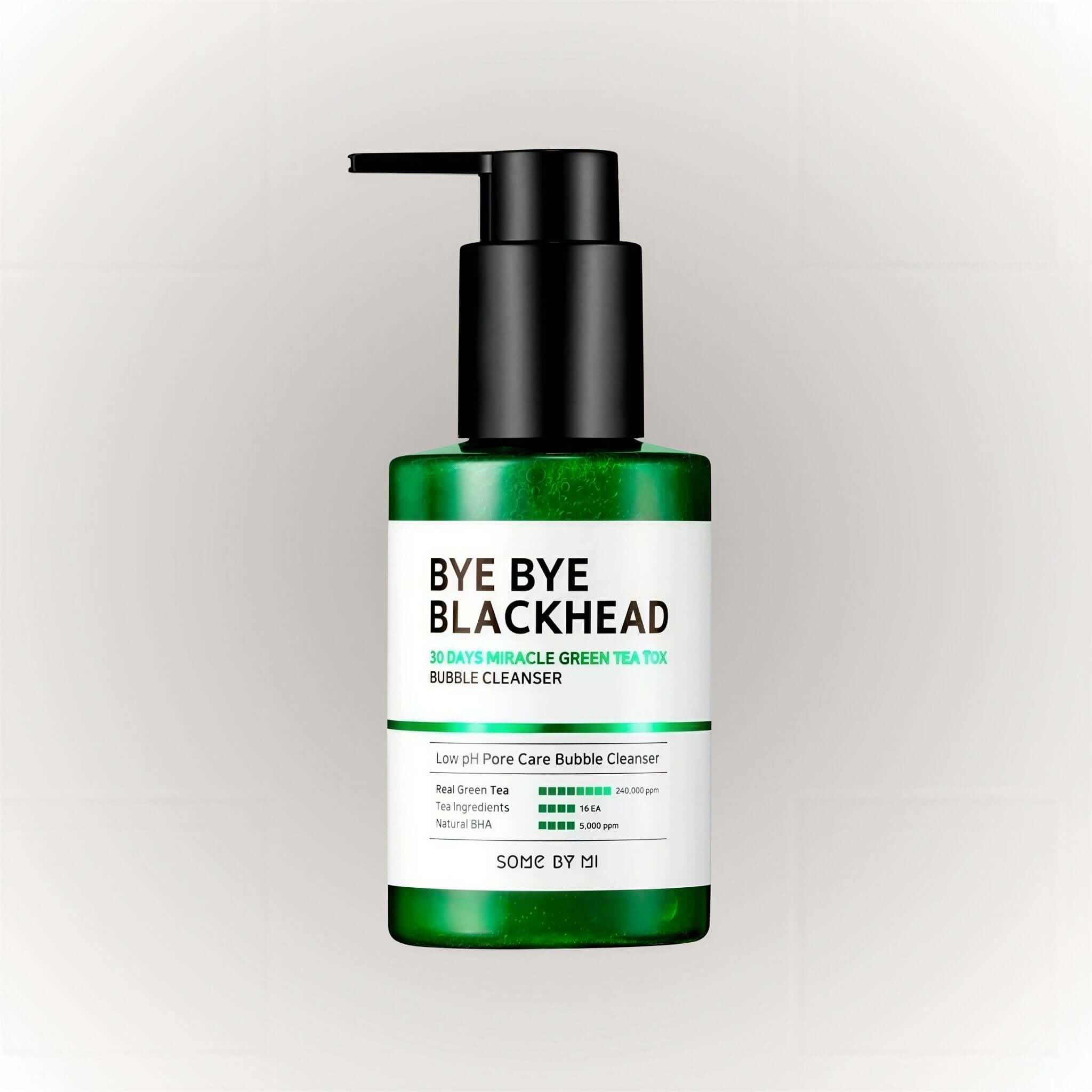 SOME BY MI Bye Bye Blackhead 30 Days Miracle Green Tea Cleanser 120g produktbild med pumpflaska och grön design.