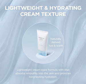 SKIN1004 Madagascar Centella Hyalu-Cica Water-Fit Sun Serum med lätt och återfuktande konsistens på ljus bakgrund.