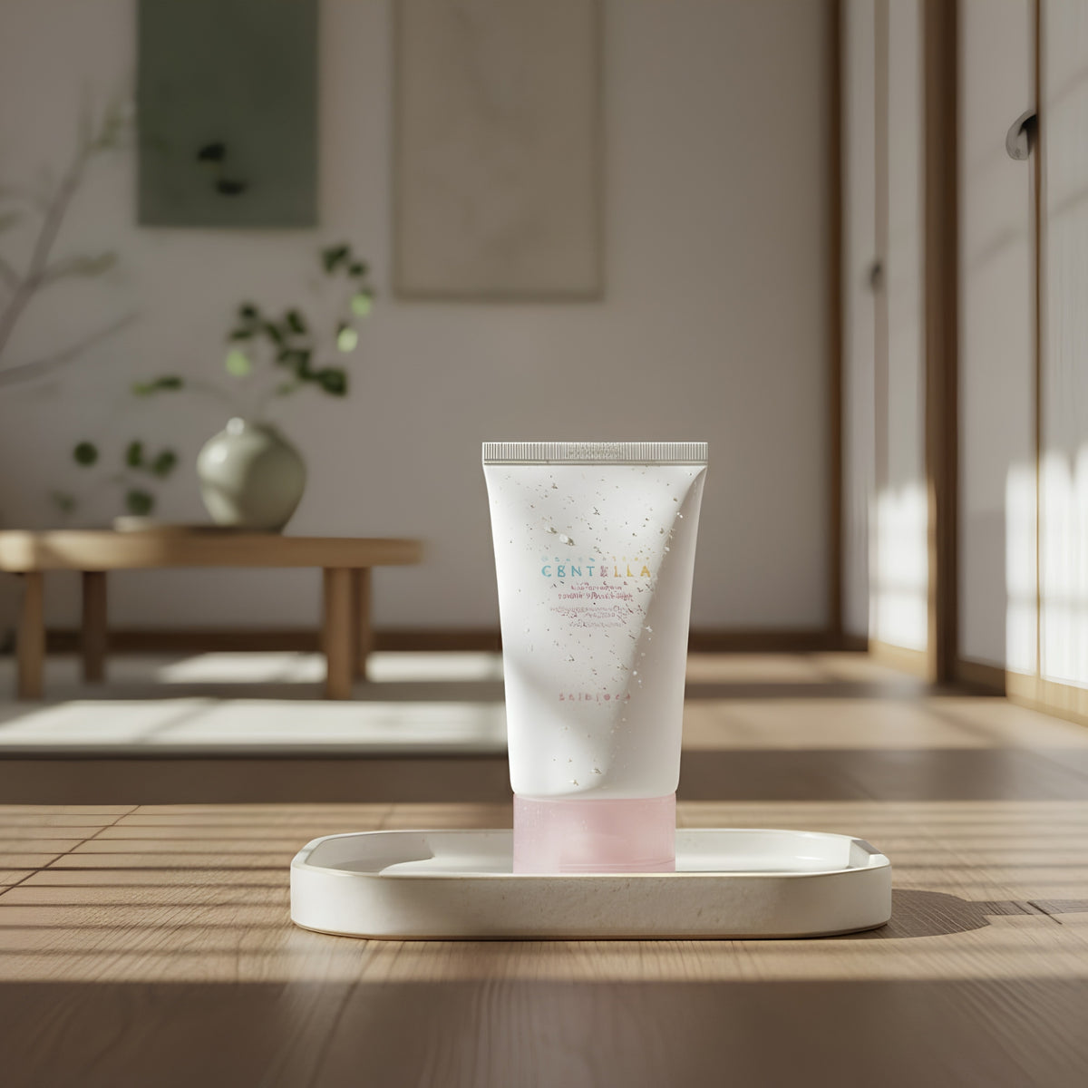 SKIN1004 gelkräm i vit tub med rosa botten, Centella-porutjämnande